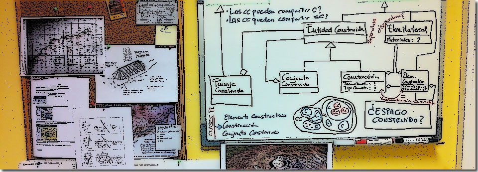 Un diagrama en una pizarra junto a otros dibujos.